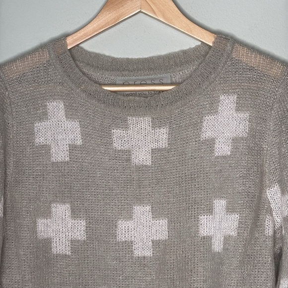 Press Nordstrom Kid Mohair Blend Cross Lightweight Crewneck Sweater Taupe Large - Picture 2 of 7